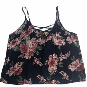 Wishful Park Cropped Criss Cross Floral Tank Sz S
